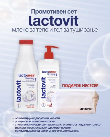*SET* LACTOVIT UREA FIRMING BODY MILK + SHOWER GEL + NESESER